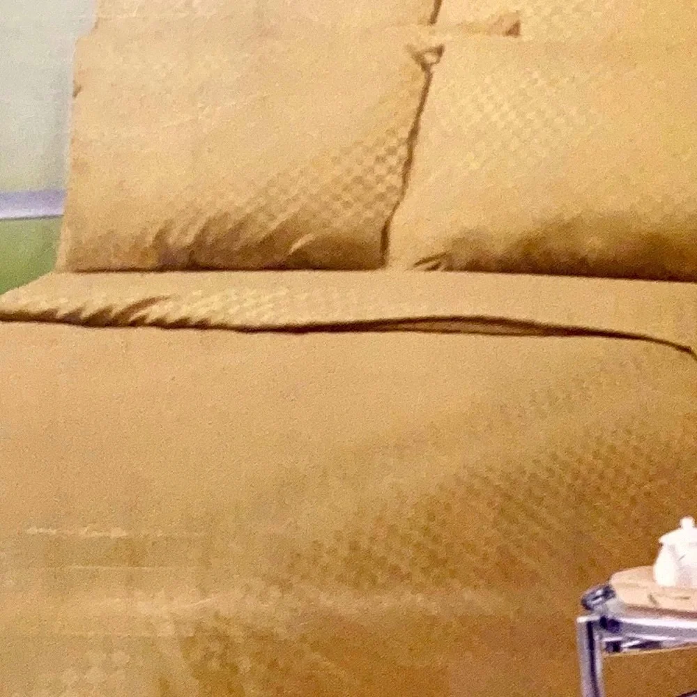 Traditional At Home 4pc Twin Sheet Set golden Sunflower checkerboard embossed